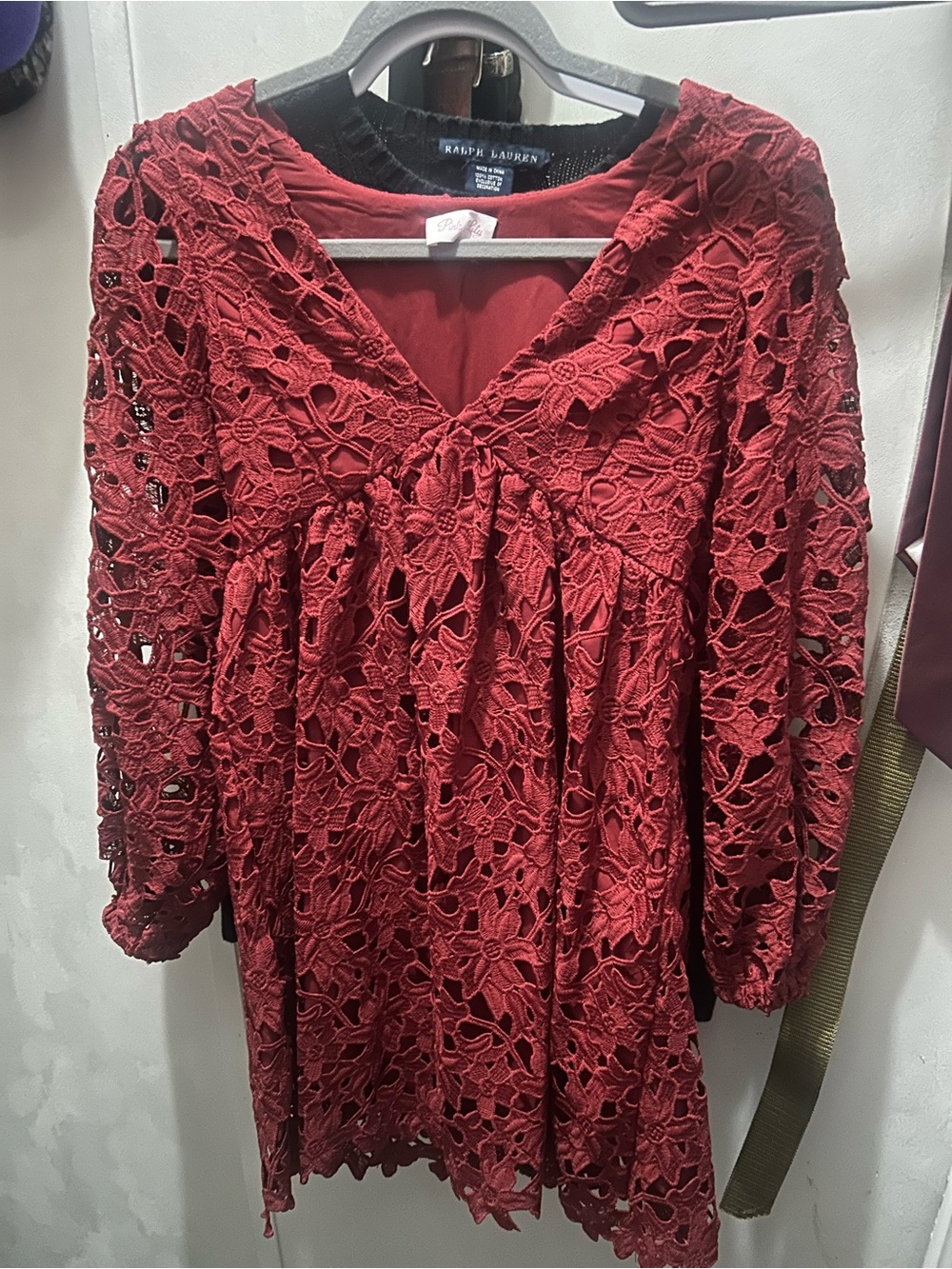 Pink Lily  Red/burgundy Crochet Lace Long-Sleeve Dress